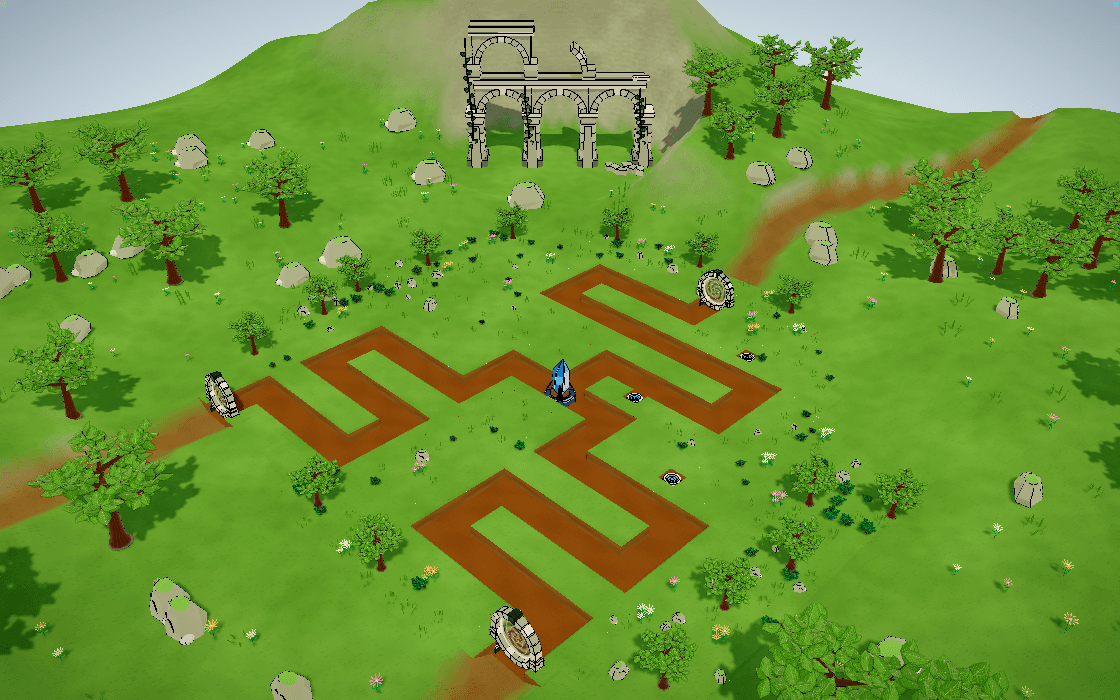 Meadow Maze, a Garden Siege realm with paths leading toward the Heart